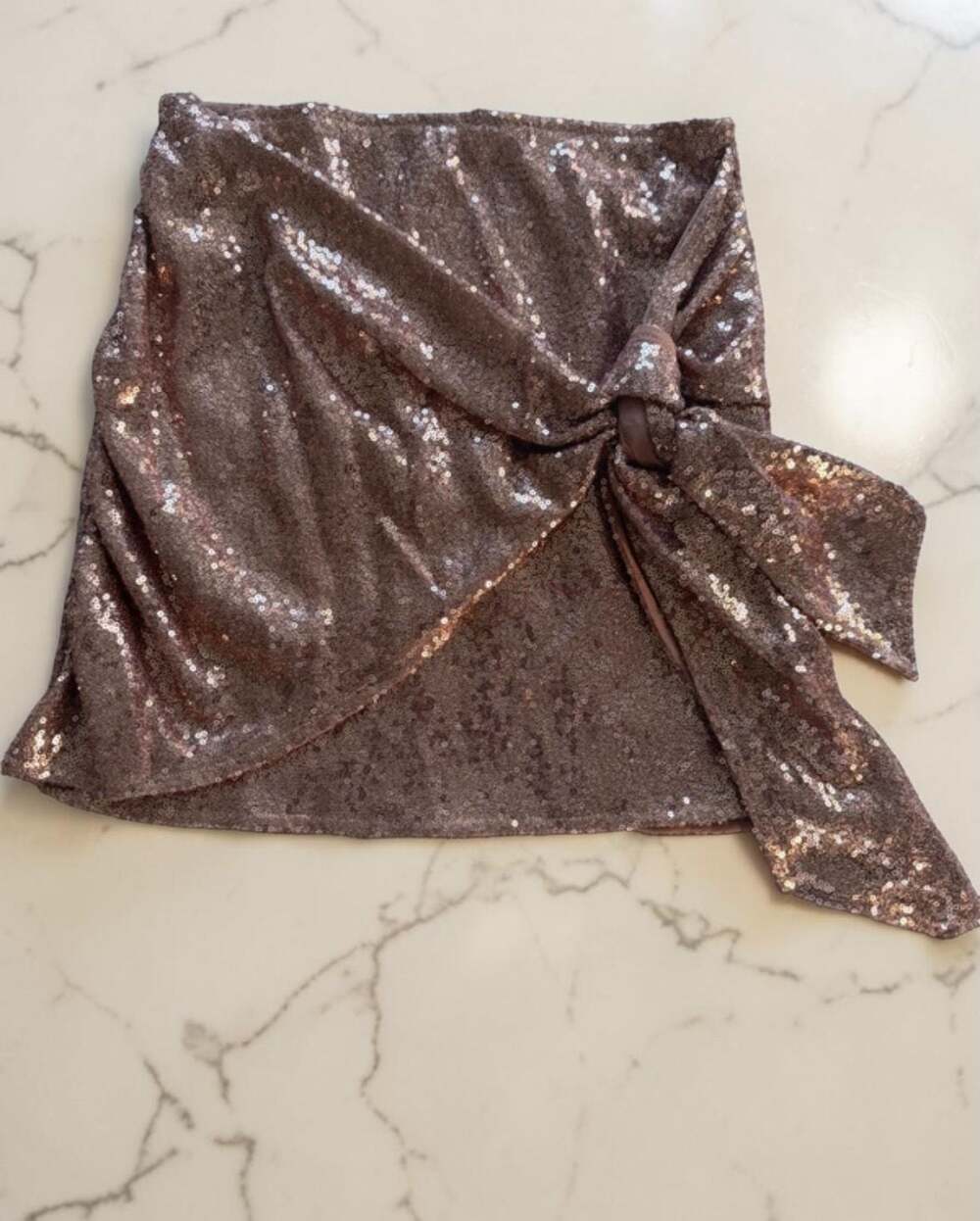 KIWI Rose Gold Sequin Tie-Front Wrap Mini Skirt
